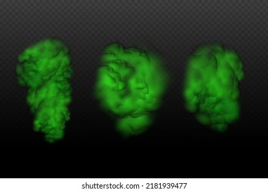 Dust green poisonous cloud with particles with dirt,cigarette smoke and smog. Realistic vector isolated on transparent background. Concept  air pollution,big explosion.