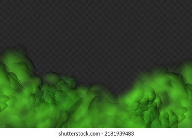 Dust green poisonous cloud with particles with dirt,cigarette smoke and smog. Realistic vector isolated on transparent background. Concept  air pollution,big explosion.