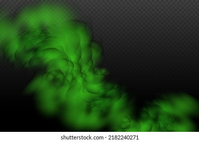 Nube envenenada verde polvo con partículas con suciedad, humo de cigarrillos y smog. Vector realista aislado en un fondo transparente. Concepto de contaminación del aire, gran explosión.