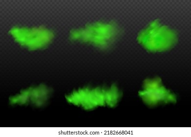 Dust green poisonous cloud with particles with dirt,cigarette smoke and smog. Realistic vector isolated on transparent background. Concept  air pollution,big explosion.