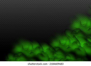 Nube envenenada verde polvo con partículas con suciedad, humo de cigarrillos y smog. Vector realista aislado en un fondo transparente. Concepto de contaminación del aire, gran explosión.