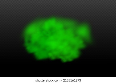Dust green poisonous cloud with particles with dirt,cigarette smoke and smog. Realistic vector isolated on transparent background. Concept  air pollution,big explosion.