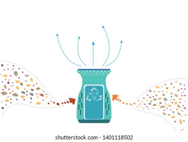 Dust or harmful particles are sucked in and filtered out as fresh air using an advanced filtration system. Editable Clip Art.