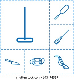 Dust icon. set of 6 dust outline icons such as mop, dustpan, dust brush, vacuum cleaner