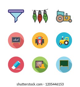 dust icon set. vector set about blackboard, tractor, light and filter icons set.
