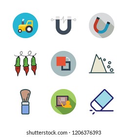 dust icon set. vector set about magnet, powder, lights and tractor icons set.