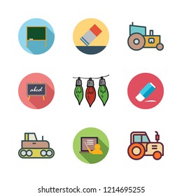 dust icon set. vector set about tractor, blackboard, eraser and light icons set.