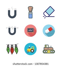 dust icon set. vector set about tractor, eraser, light and magnet icons set.