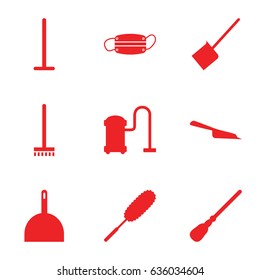 Dust icons set. set of 9 dust filled icons such as mop, dustpan, broom, dust brush, vacuum cleaner