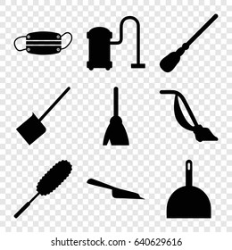 Dust icons set. set of 9 dust filled icons such as broom, dustpan, mop, dust brush, vacuum cleaner