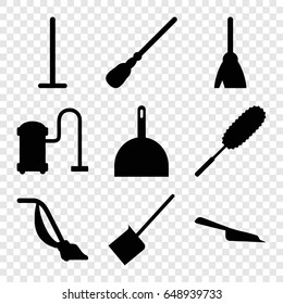 Dust icons set. set of 9 dust filled icons such as broom, mop, dustpan, dust brush