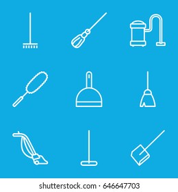 Dust icons set. set of 9 dust outline icons such as broom, mop, dustpan, dust brush