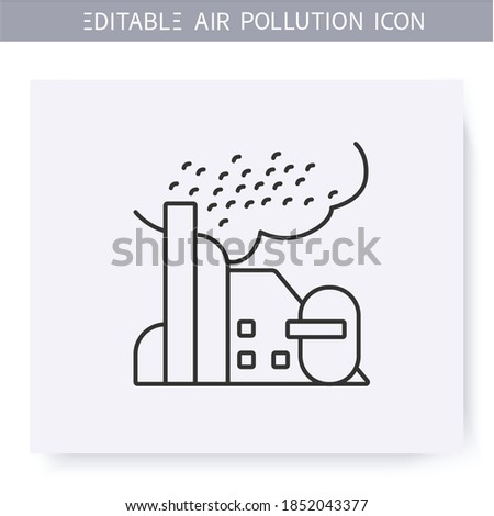 Dust, line icon. Harmful particle emissions from factory pipe. Smog, biohazard emissions. Greenhouse effect. Environment pollution and ecology damage concept. Isolated vector illustration. Editable stroke 
