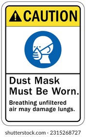 Dust mask warning sign and labels