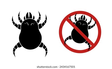 Ilustración vectorial de icono negro de ácaro de polvo. El insecto peligroso microscópico causa asma, alergia, infección y dermatitis.