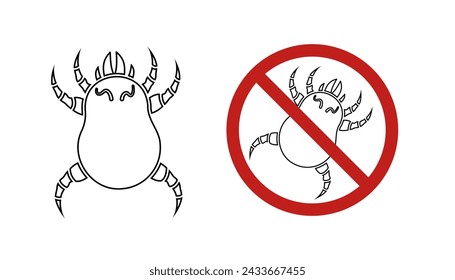 Ilustración vectorial de icono de contorno de ácaros de polvo. El insecto peligroso microscópico causa asma, alergia, infección y dermatitis.