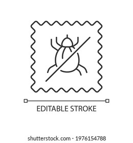 Dust mite proof textile quality linear icon. Fabric feature. Health care fiber property. Thin line customizable illustration. Contour symbol. Vector isolated outline drawing. Editable stroke