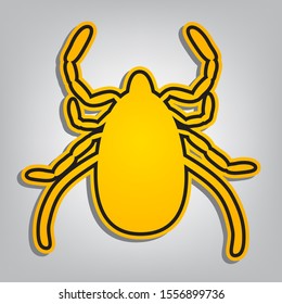 Dust mite sign illustration. Flat orange icon with overlapping linear black icon with gray shadow at whitish background. Illustration.