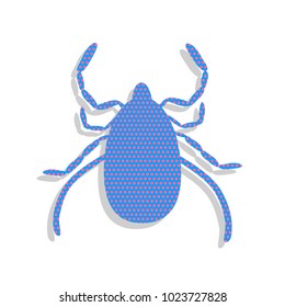 Dust mite sign illustration. Vector. Neon blue icon with cyclamen polka dots pattern with light gray shadow on white background. Isolated.