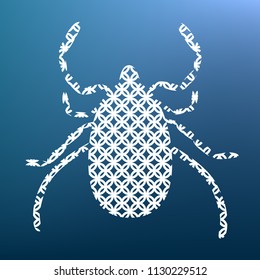 Dust mite sign illustration. Vector. White textured icon at lapis lazuli gradient background.
