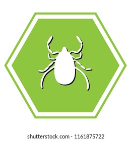 Dust mite sign illustration. Vector. White icon with black shadow at yellow green honeycomb on white background.