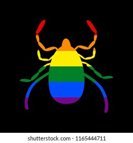 Dust mite sign illustration. Vector. Icon with colors of LGBT flag at black background.