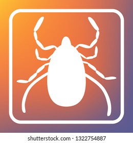 Dust mite sign illustration. Vector. White icon on transparent button at orange-violet gradient background.