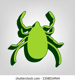 Dust mite sign illustration. Vector. Yellow green solid icon with dark green external body at light colored background.
