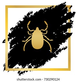 Dust mite sign illustration. Vector. Golden icon at black spot inside golden frame on white background.