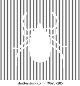 Dust mite sign illustration. Vector. White icon on grayish striped background. Optical illusion.