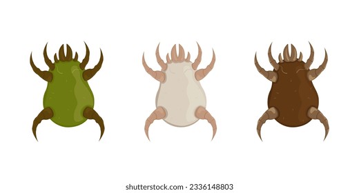 Los ácaros de polvo establecen la ilustración vectorial. Los insectos microscópicos peligrosos causan