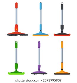 Dust mops vector cartoon set isolated on a white background.