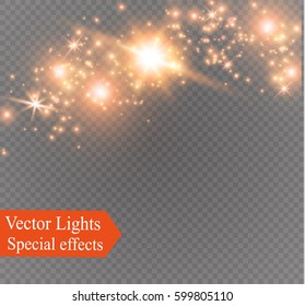 Dust on a transparent background.bright stars.The glow lighting effect. vector illustration.the sun is shining. magic