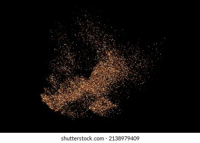 Textura de grano de color café aislada en fondo negro. Chocolate Shades Confetti. Partículas marrones. Imagen Generada Digitalmente. Ilustración vectorial, EPS 10.