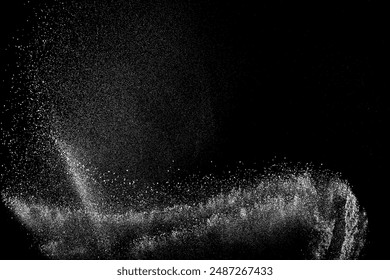 Textura granulada blanca en dificultades. Superposición de polvo con textura. Partículas de ruido de grano. Efecto Nieve. Fondo negro oxidado. Ilustración vectorial, EPS 10.