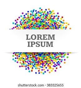 Dust particles. Colorful cubes composition. White paper banner.Vector cubes.