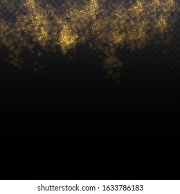 Dust particles fly in space. Beautiful light flashes. Yellow dust. Bokeh effect. horizontal light rays. Glowing streaks of dust on a dark background. Bright abstract sparkling lined background.