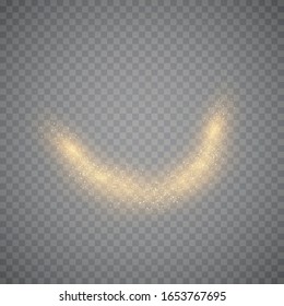 Dust particles fly in space. Bokeh effect. Yellow dust. horizontal light rays. Beautiful light flashes. Glowing streaks of dust on a dark background.