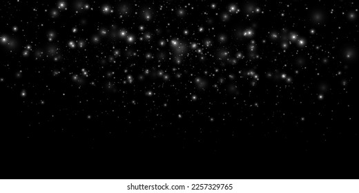 Dust particles moving in space. Abstract black cosmic background.