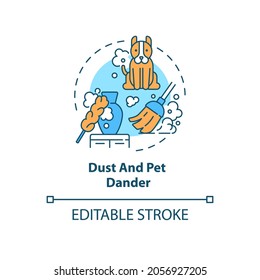 Dust And Pet Dander Concept Icon. Indoor Air Pollution Idea Thin Line Illustration. Animals With Fur. Mold Spores, Dust Mites, Particles. Vector Isolated Outline RGB Color Drawing. Editable Stroke