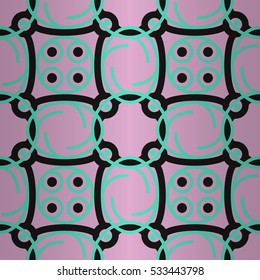Dust pink decorative seamless pattern background in technology style. Complicated puzzle repeatable backdrop. Vivid, symmetric design for ads, textile, packing-paper or other purpose.