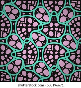 Dust pink ornamental seamless pattern in inkblot test style. Colored, contrast design for fabric, curtain, wallpaper or other purpose. Vector background.