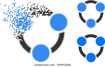 Dust pixelated collaboration pictogram with halftone version. Vector wind effect for collaboration icon. Pixelated mist process for collaboration shows motion of virtual abstractions.