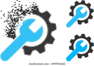 Dust pixelated repair service pictogram with halftone version. Vector wind effect for repair service pictogram. Pixelated mist effect for repair service demonstrates motion of virtual concepts.