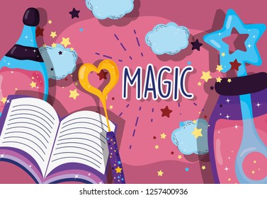 dust potion conjure with magic wand and book