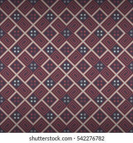Dust purple decorative seamless pattern in tribal style. Modern motif. Vector background. Compound tessellated repeatable backdrop.