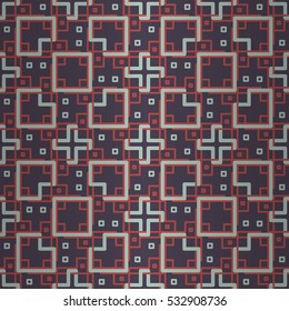 Dust purple ornamental seamless pattern background in maze style. Compound puzzle repeatable backdrop. Contemporary tracery.