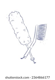 Dust remover tool and brush drawing in graphic style on light background