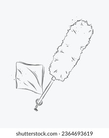 Dust remover tool and wipes drawing in graphic style on white background