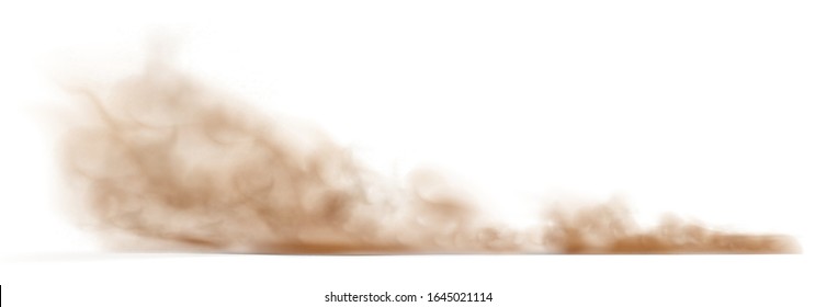 Nubes de arena polvo en un camino polvoriento desde un camión. Dispersión de pistas por movimiento rápido. Ilustración transparente y realista de las existencias vectoriales